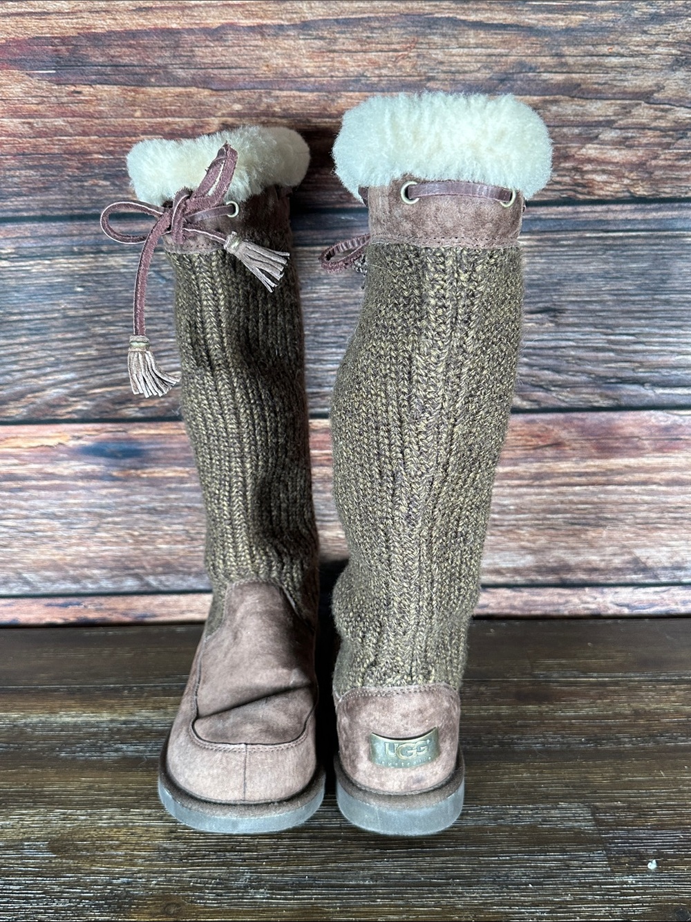 UGG Taupe Knit & Shearling Cuff Tall Boots